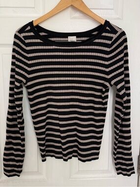 a new day Black and Beige Striped Ribbed Long-Sleeve Tee